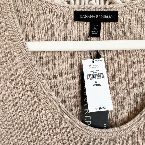 Banana Republic Tan Linen Blend Ribbed Midi Dress NWT MP - Picture 4 of 8